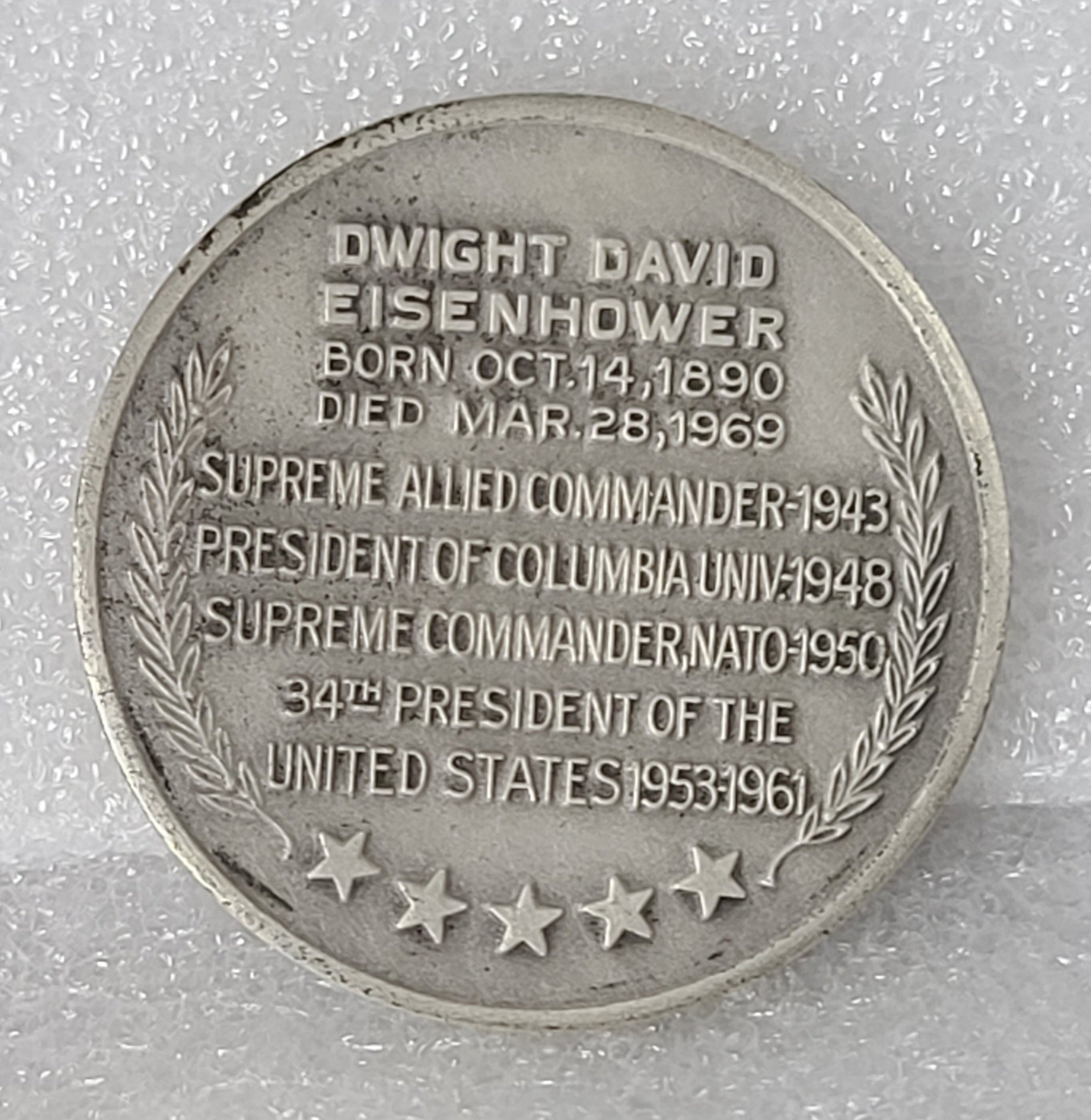 1969 Dwight D Eisenhower 92.5 Silver Commemorative Medal 1.25oz ASW