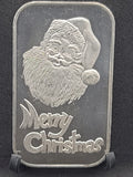 1987 Silver Towne Merry Christmas Santa Face Silver Art Bar