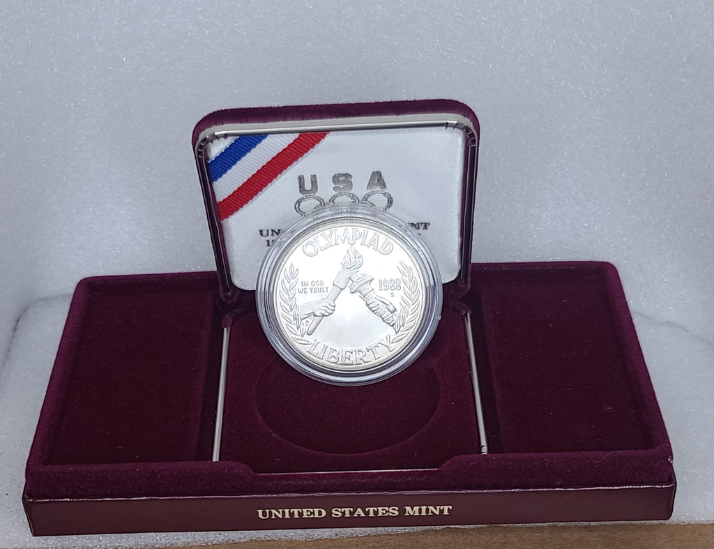 1988 US Olympics Proof Silver Dollar Coin With Box and COA