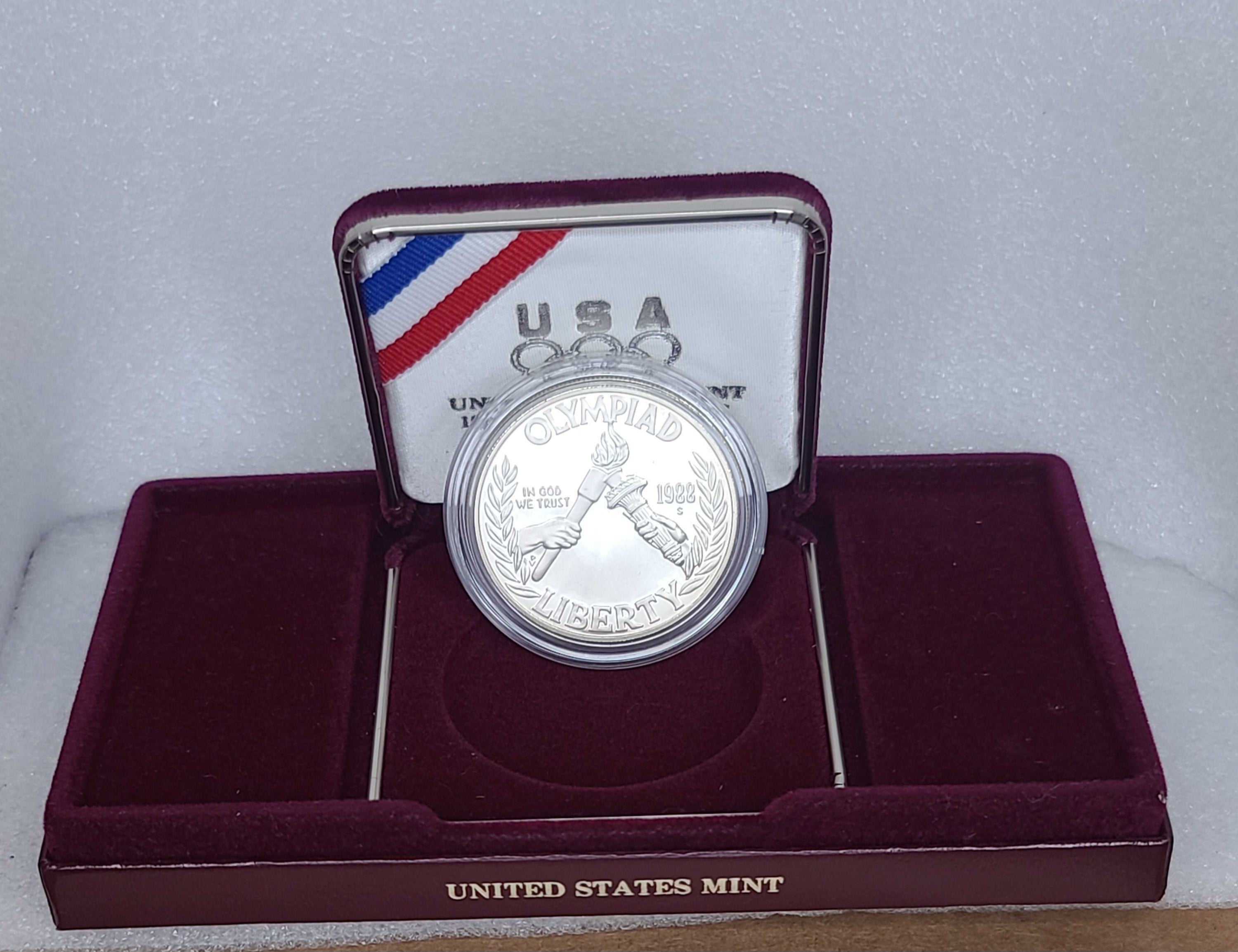 1988 US Olympics Proof Silver Dollar Coin With Box and COA