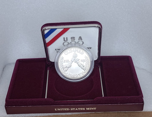 1988 US Olympics Proof Silver Dollar Coin With Box and COA