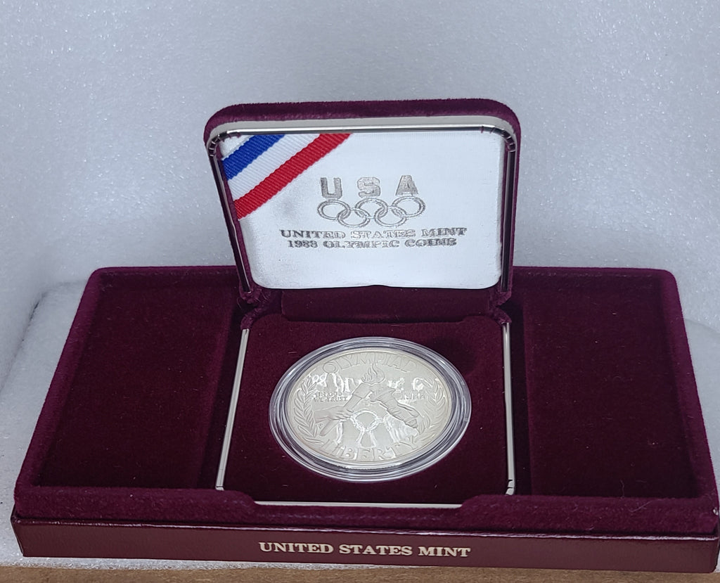 1988 US Olympics Proof Silver Dollar Coin With Box and COA