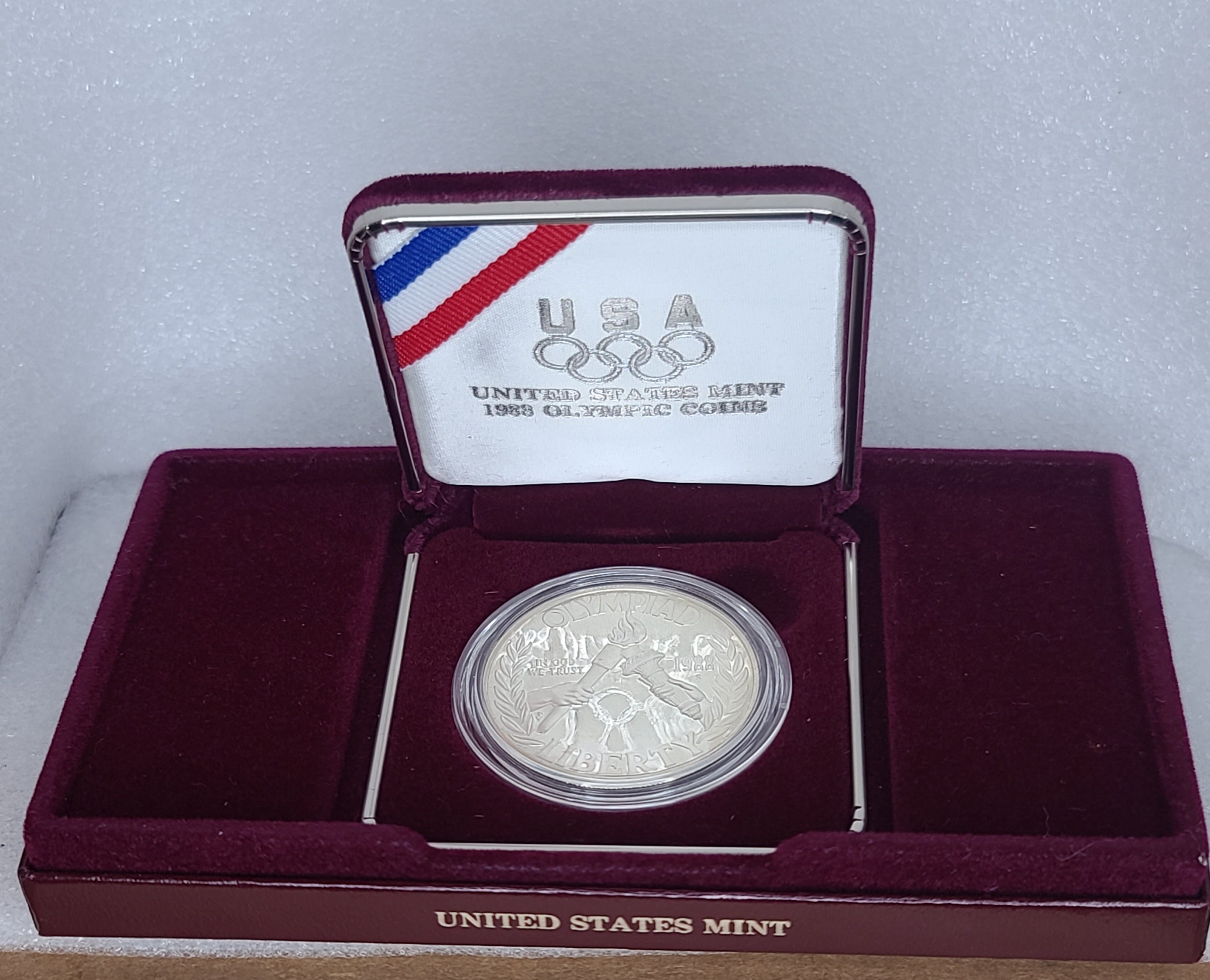 1988 US Olympics Proof Silver Dollar Coin With Box and COA