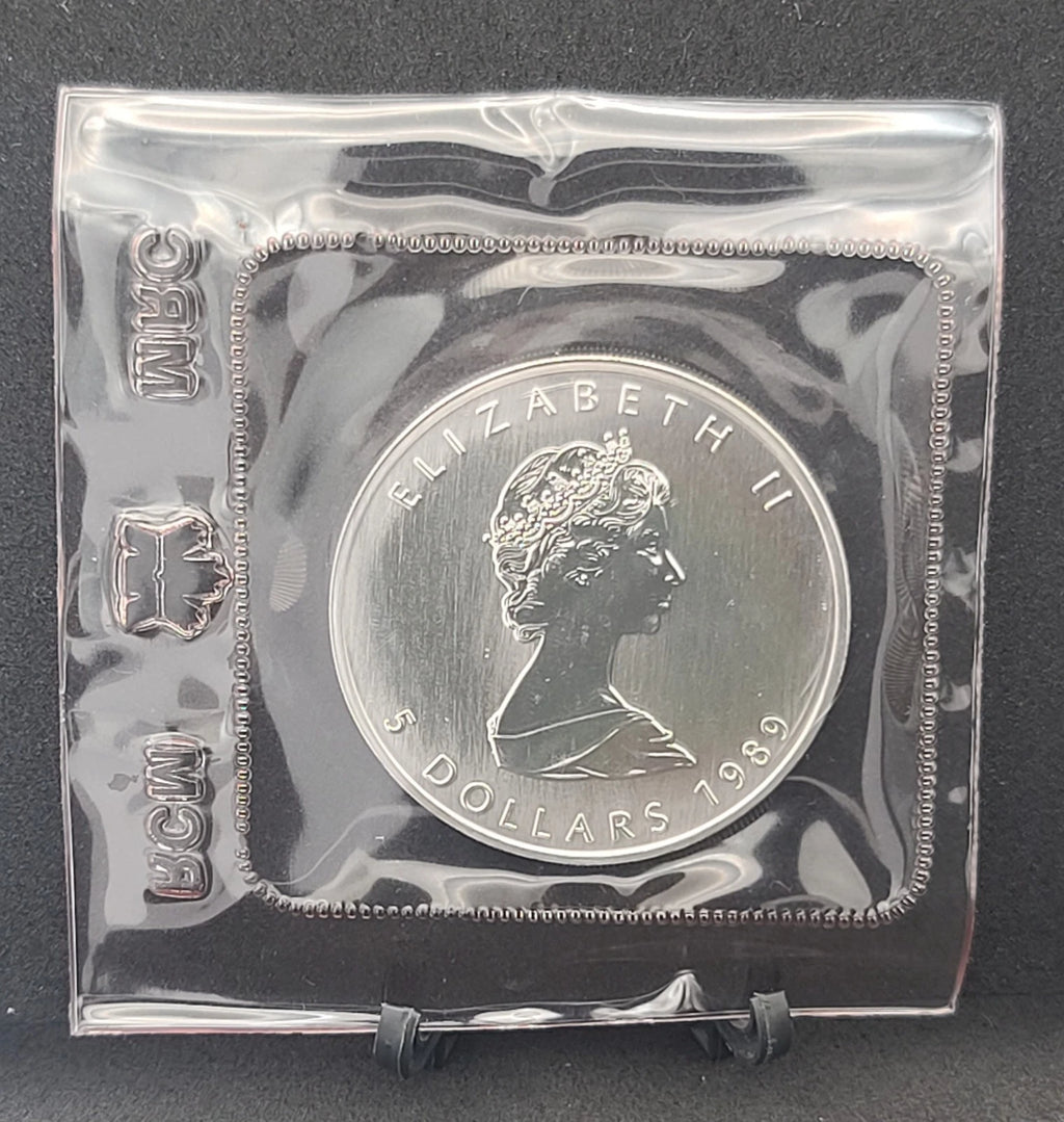1989 1 oz Canadian Silver Maple Leaf $5 Coin .9999 Fine Silver