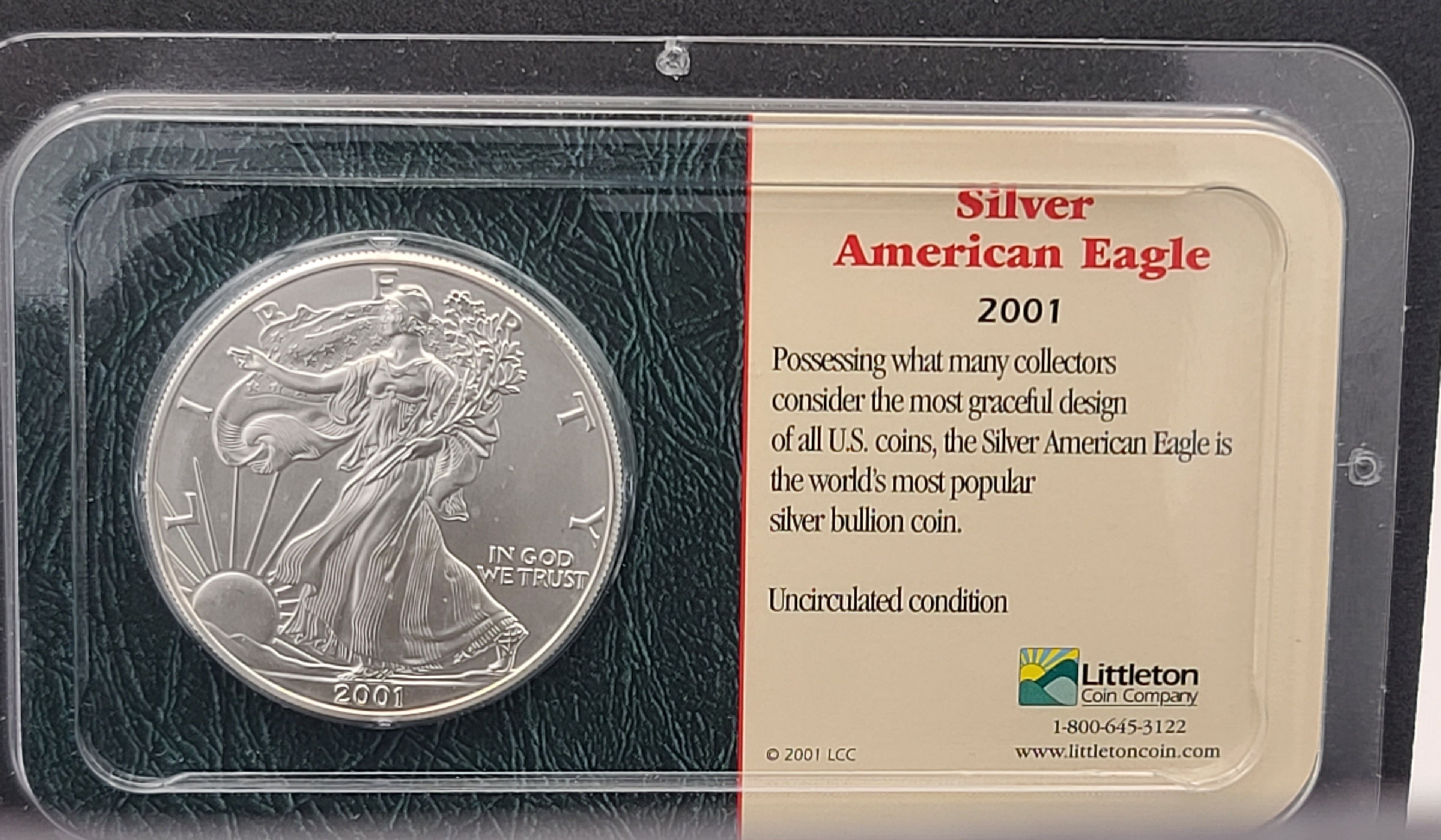 2001 American Silver Eagle 1 oz .999 Fine Silver Uncirculated Littleton Pack