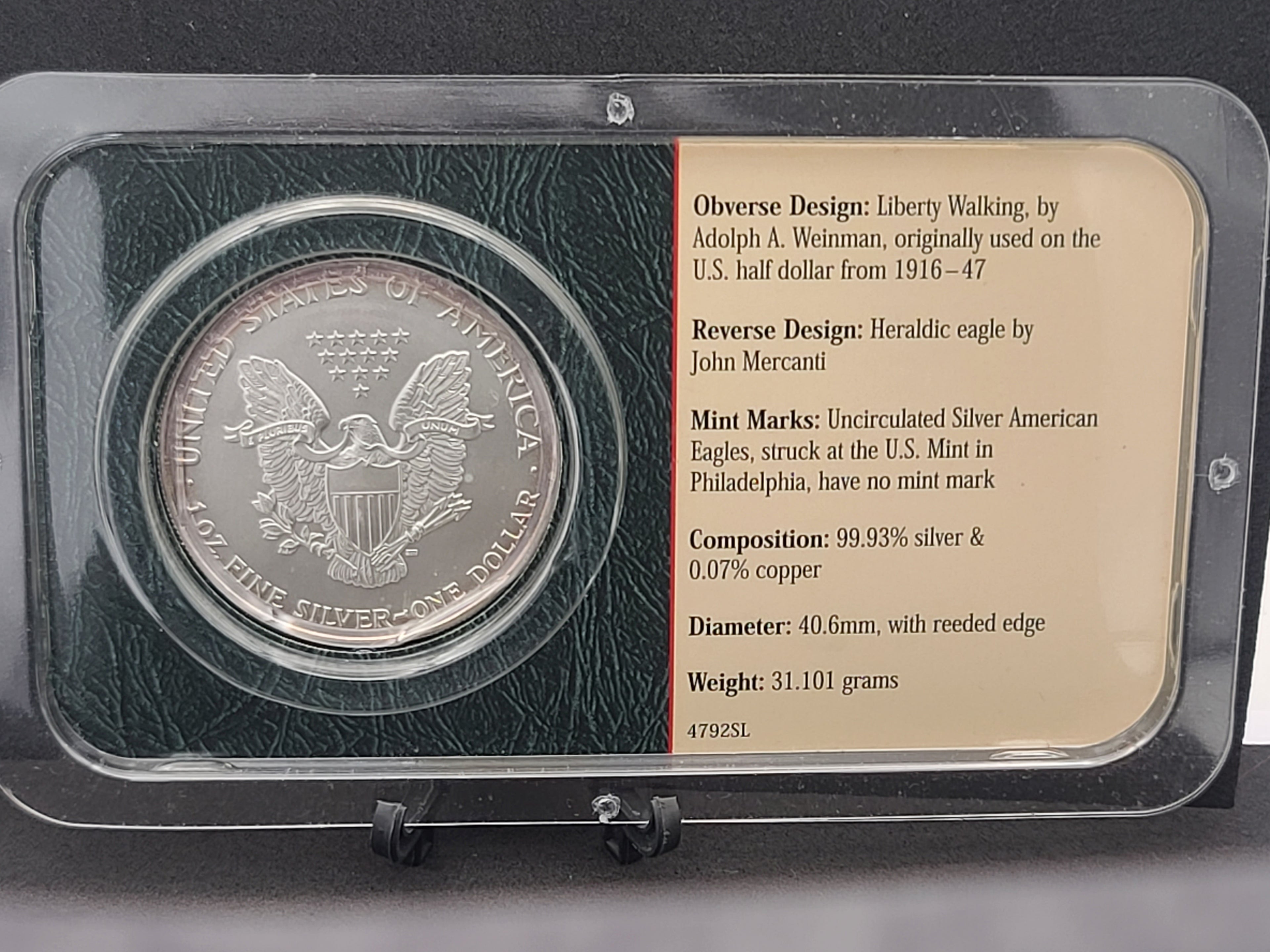 2001 American Silver Eagle 1 oz .999 Fine Silver Uncirculated Littleton Pack