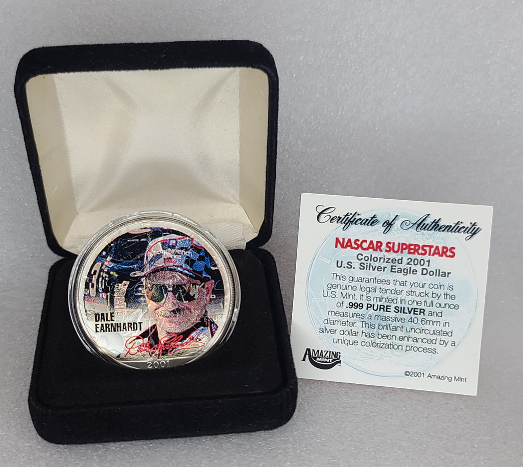2001 DALE EARNHARDT 1 OZ AMERICAN SILVER EAGLE COIN IN BOX WITH COA