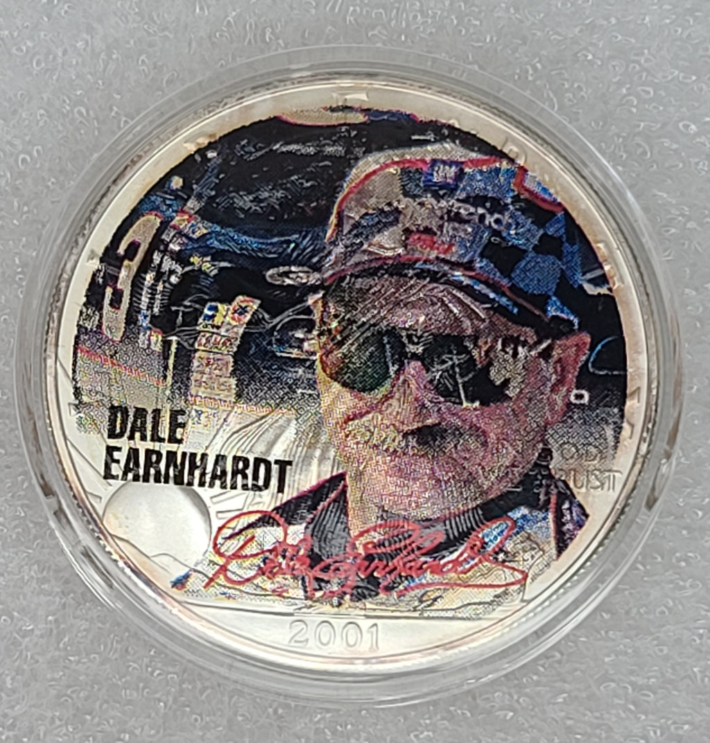 2001 DALE EARNHARDT 1 OZ AMERICAN SILVER EAGLE COIN IN BOX WITH COA