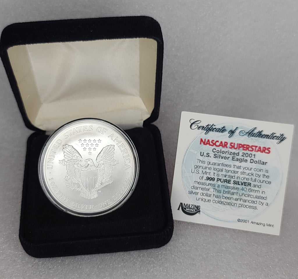 2001 DALE EARNHARDT 1 OZ AMERICAN SILVER EAGLE COIN IN BOX WITH COA