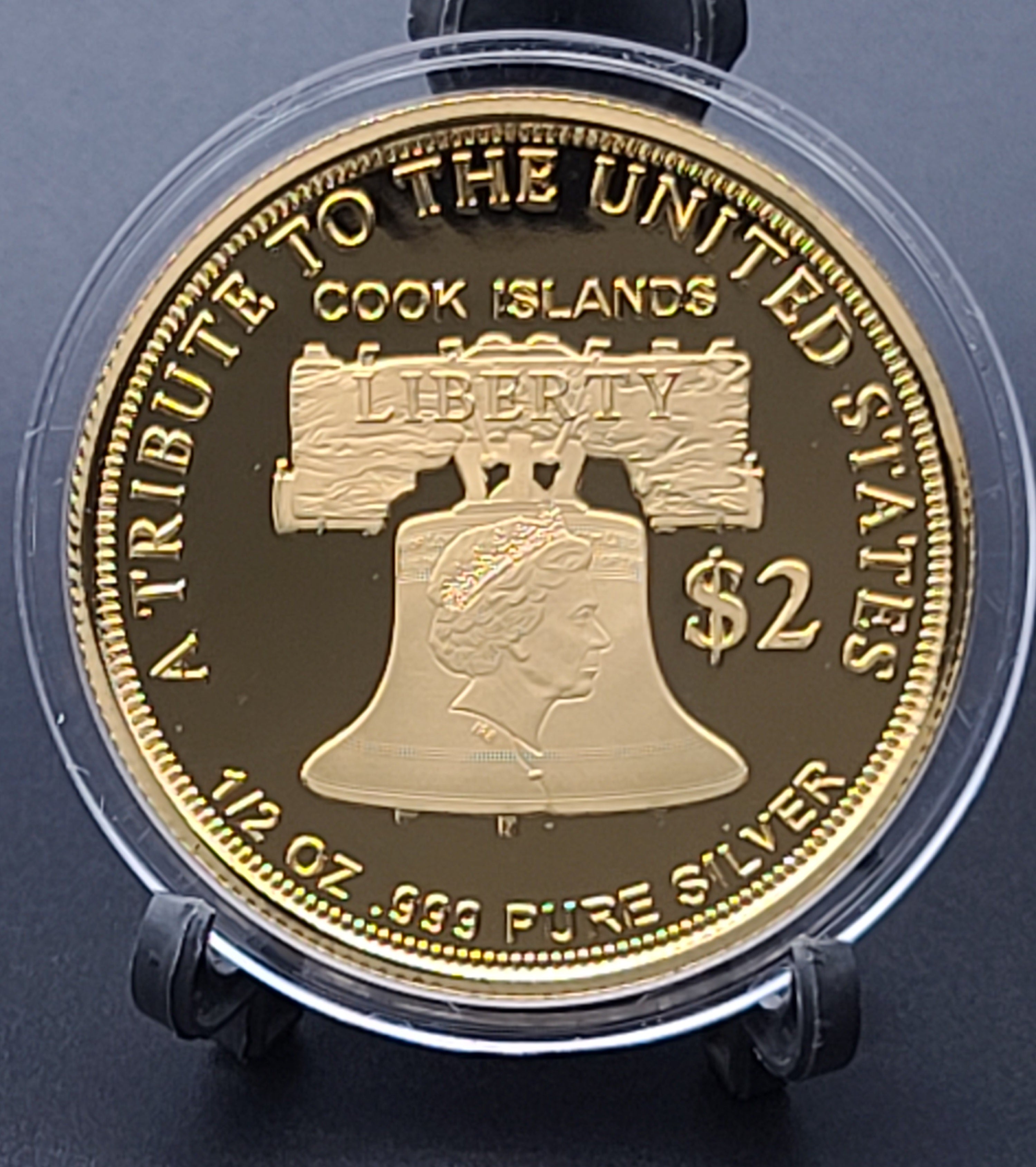 2021 Cook Islands $2 American Double Eagle 1/2 oz .999 Pure Silver Proof Coin GOLD GILDED