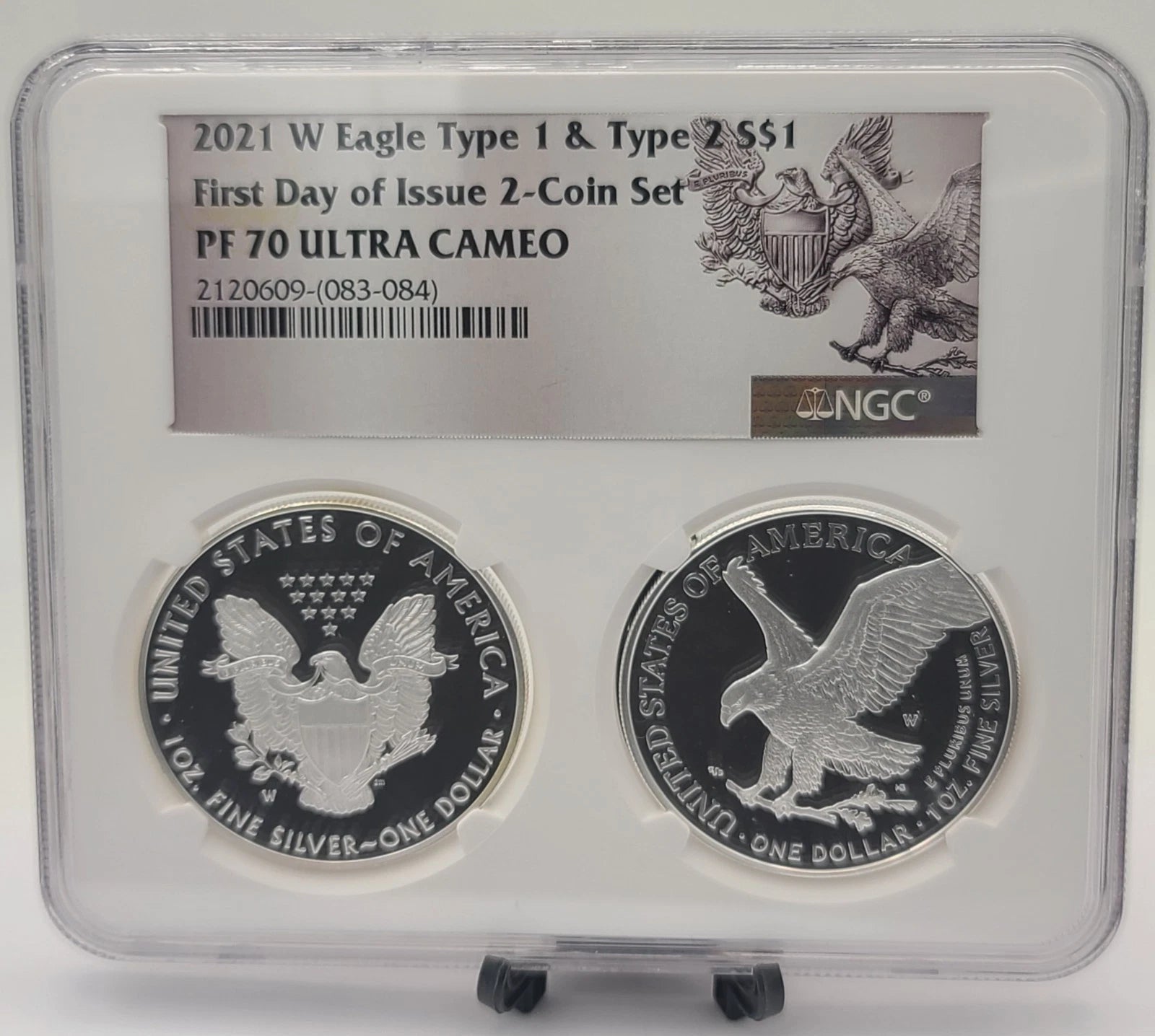 2022 & 2021 W NGC PF70 $1 Type 1 & 2 T2 T1, Silver Eagle Congratulations Set