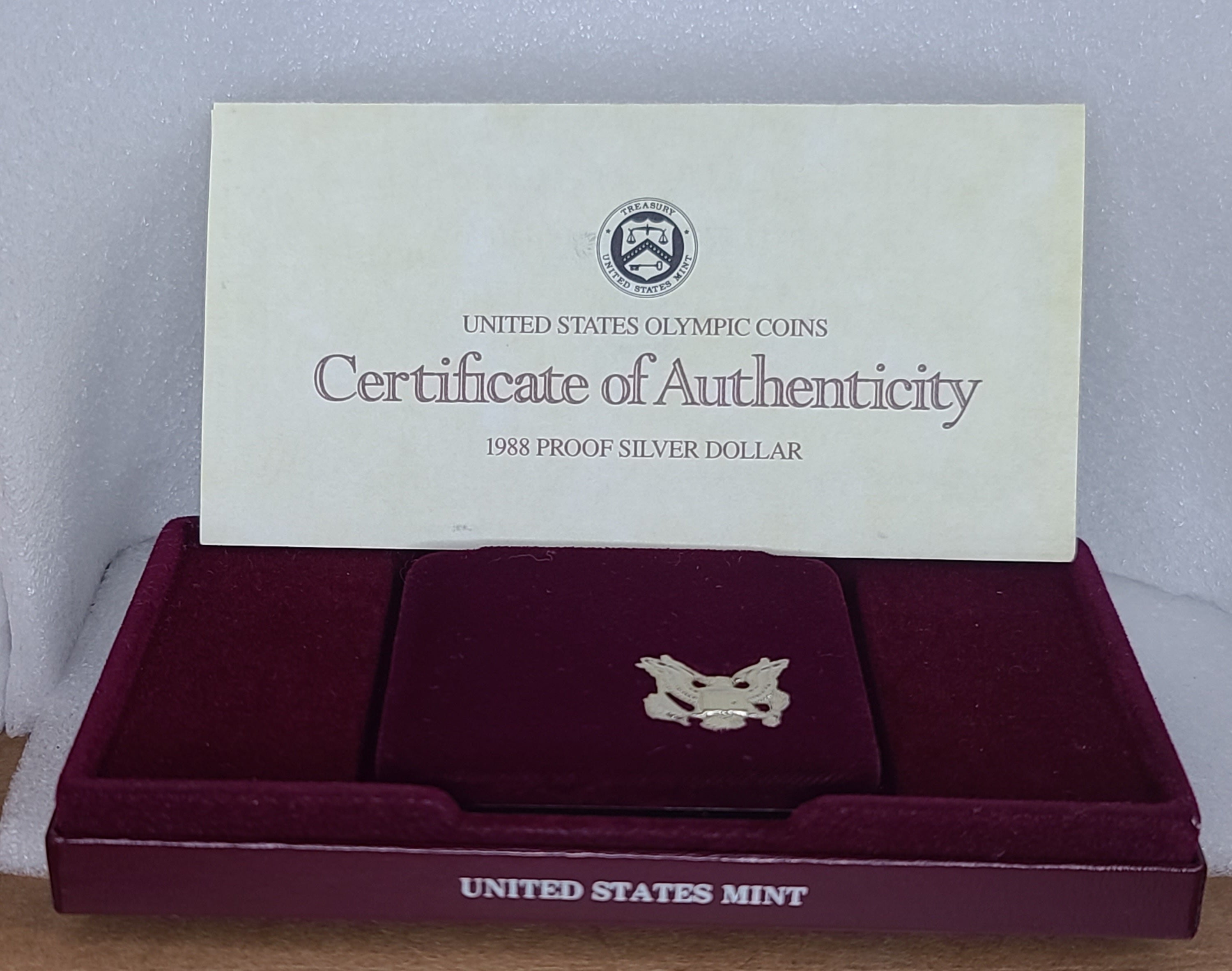 1988 US Olympics Proof Silver Dollar Coin With Box and COA