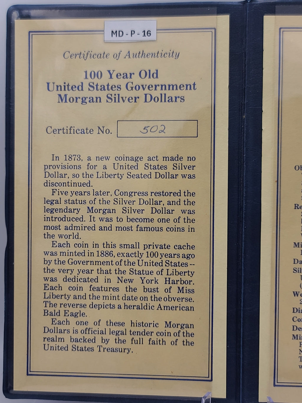 1886 Morgan Dollar in 100 Year Old History Of The Morgan Dollar Folder