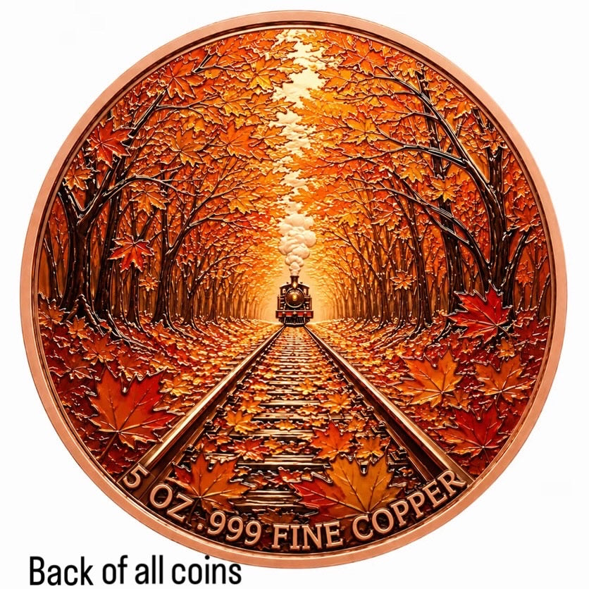 Autumn Express Train Ultra High Relief Copper Coin 5oz .999