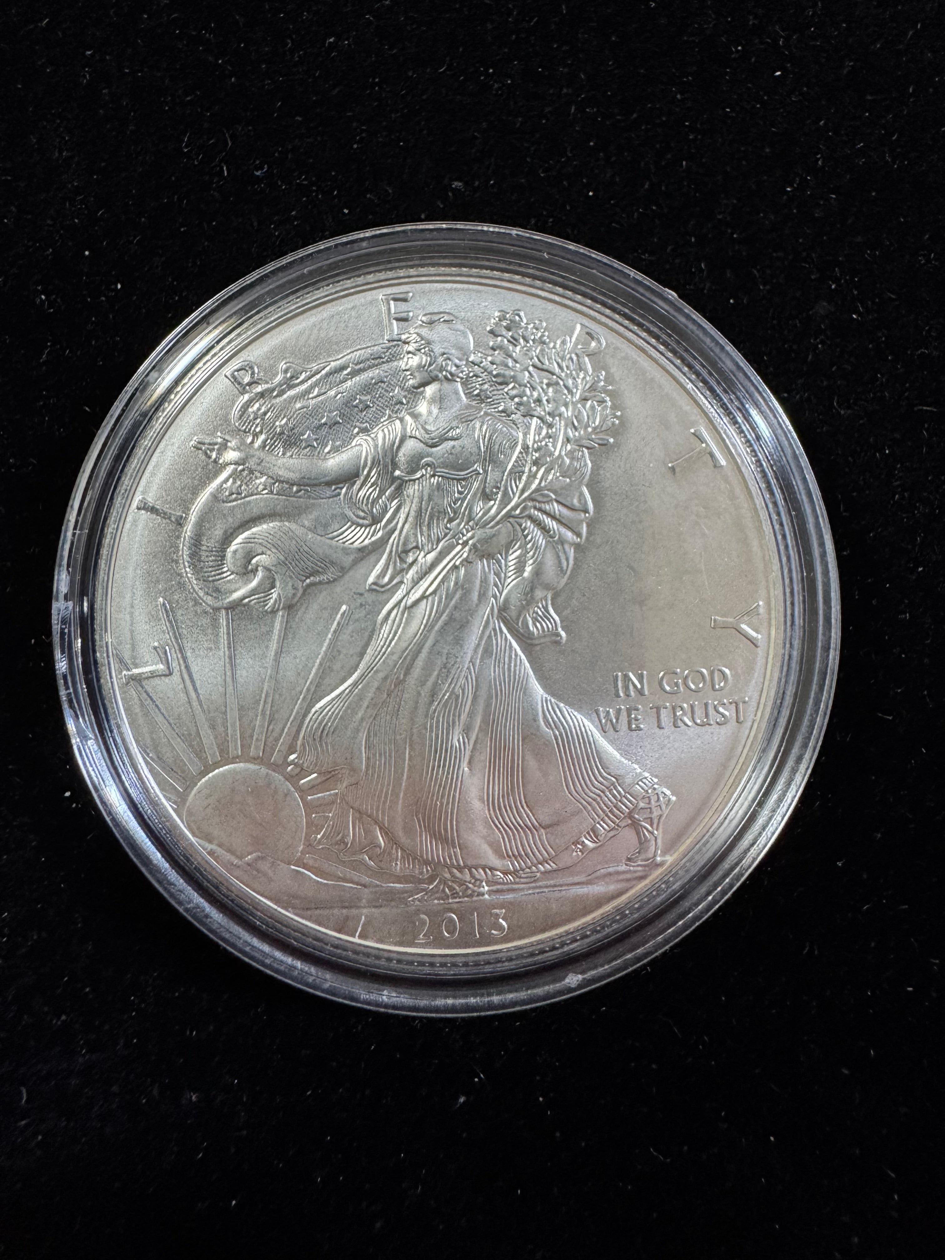 2013 AMERICAN SILVER EAGLE DOLLAR COIN 1 OZ. 999 PURE FINE SILVER BULLION + CASE