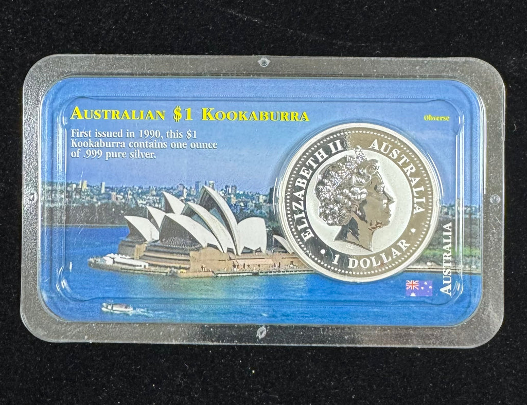 2001 Australia 1 Oz .999 Fine Silver Kookaburra $1 in Littleton Holder