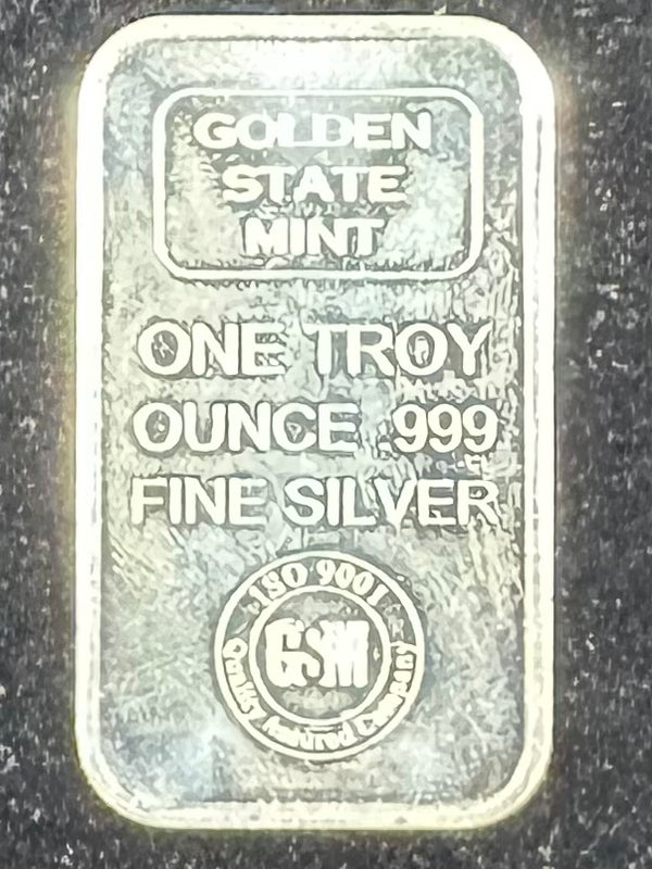 Golden State Mint 1 Troy Oz .999 Silver Bar.  Vintage Bar