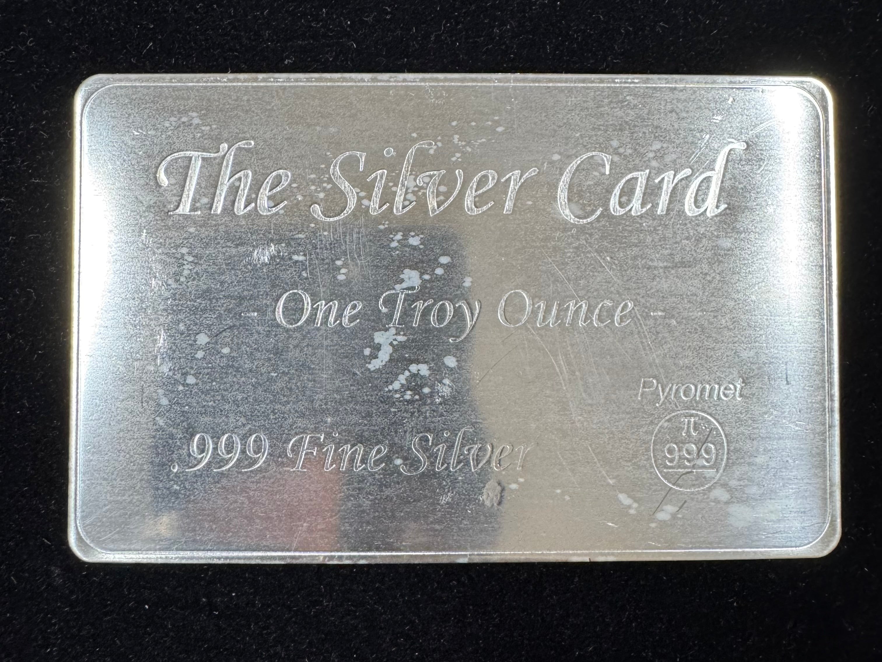 Pyromet 1 Troy Oz Silver Card .999 Fine Silver Bullion w/ COA