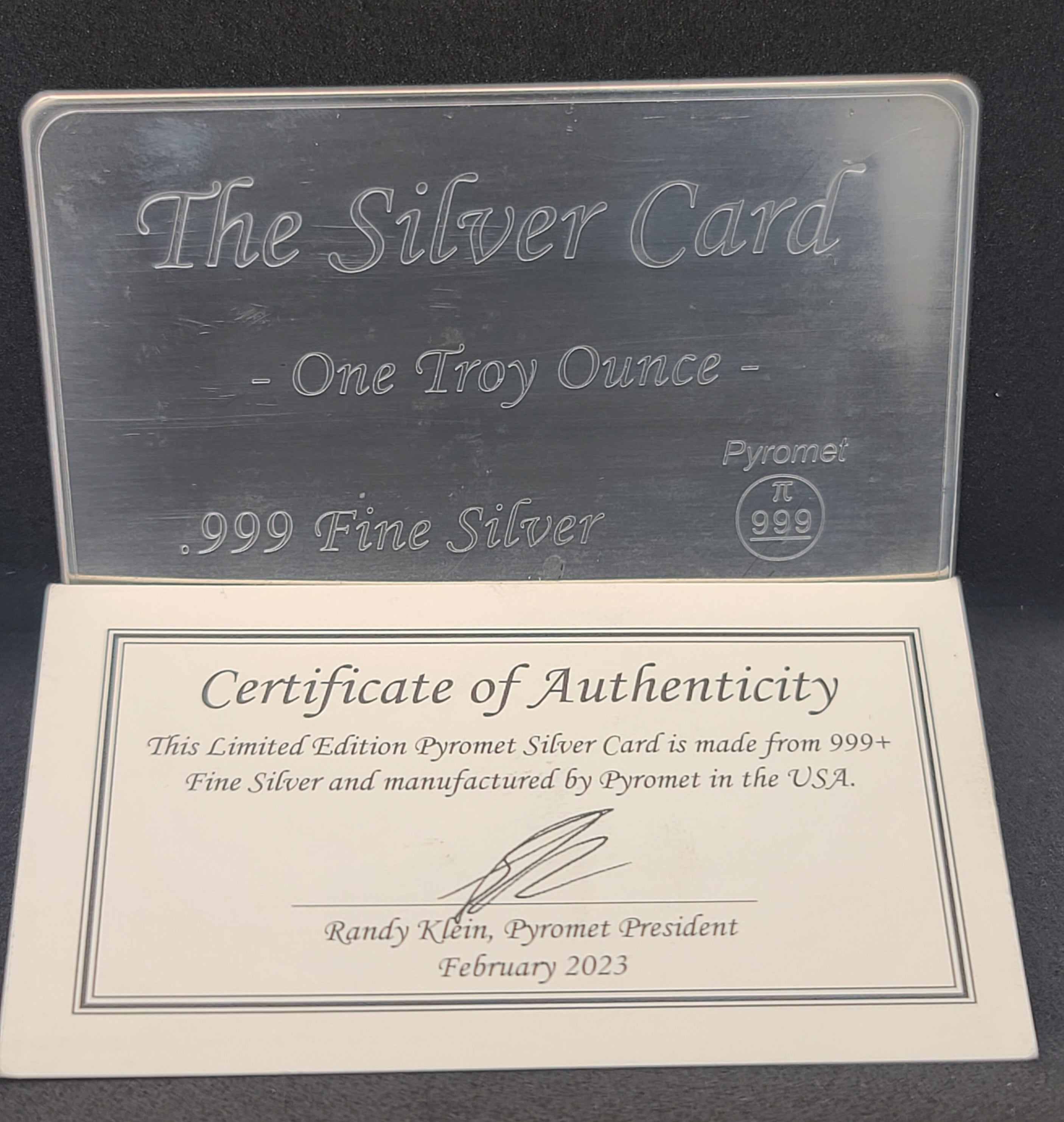 Pyromet 1 Troy Oz Silver Card .999 Fine Silver Bullion w/ COA