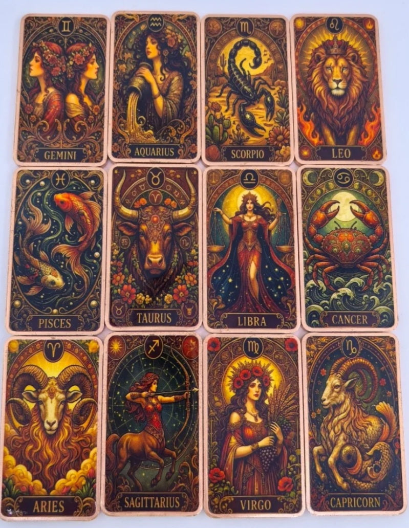 5oz Copper Vintage Zodiac Astrology Art Bar Set Complete 12 Constellations